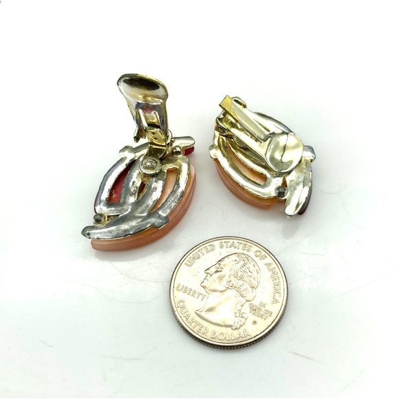 Vintage Shades of Pink Thermoset Lucite Earrings, Mid Century Glam, Silver Tone - Picture 5 of 5